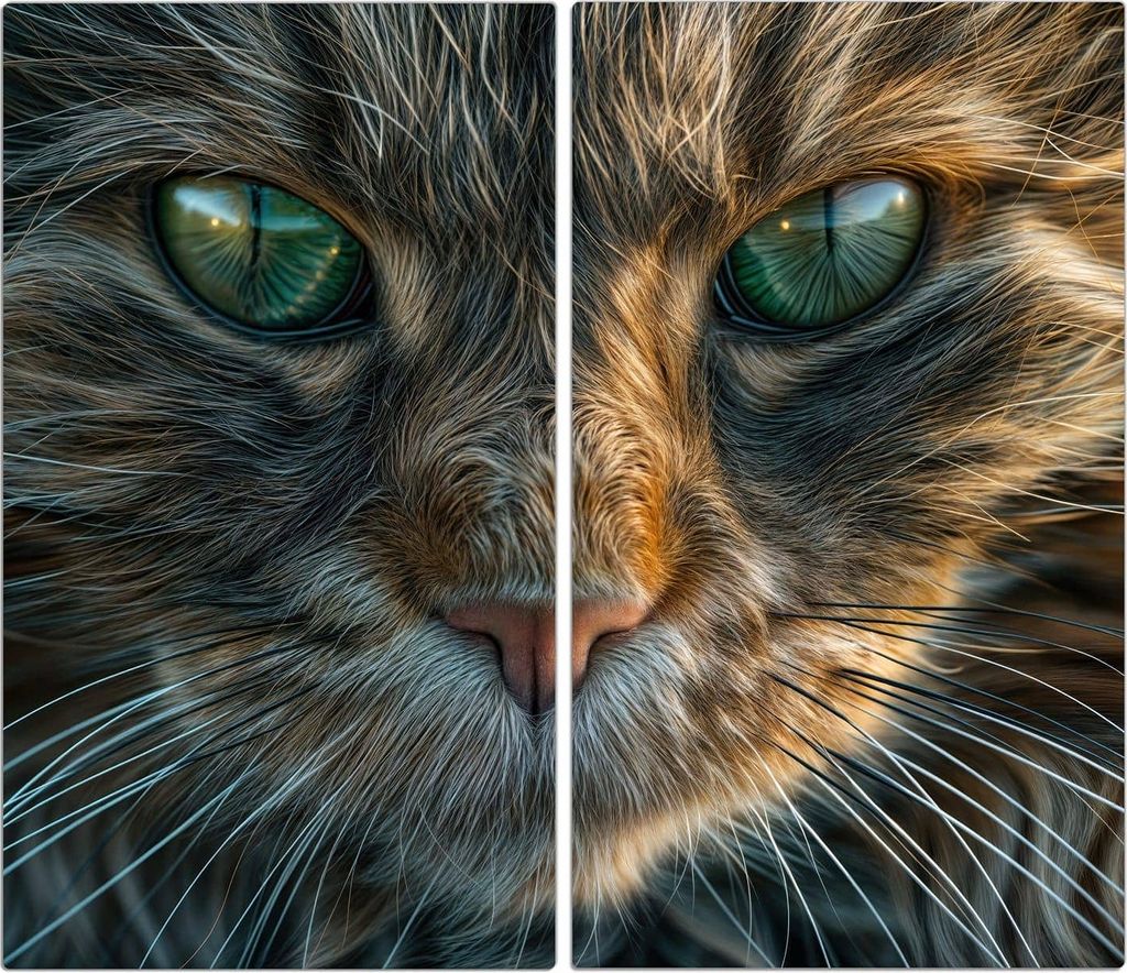 Spritzschutz Herdabdeckplatte Schneidebrett aus Glas Nahaufnahme Katze 2-Teilig (60x52cm)