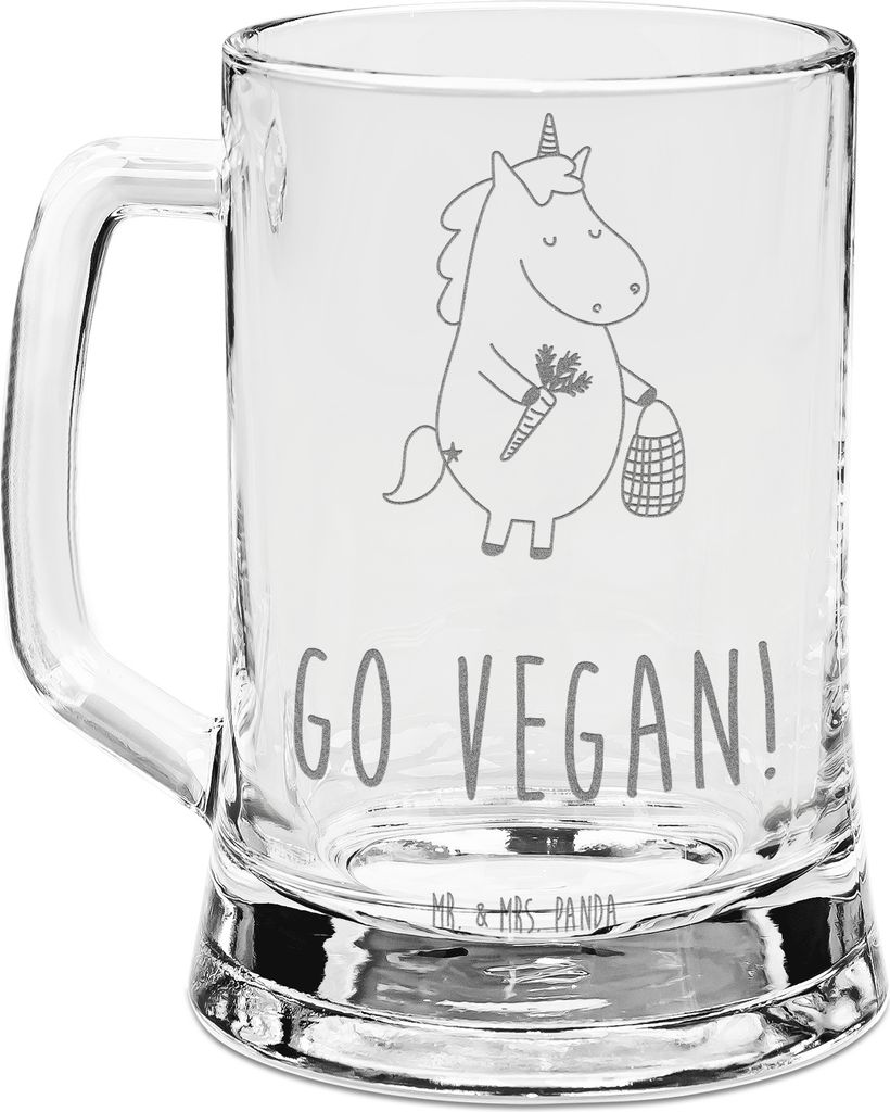 Mr. & Mrs. Panda Krug Einhorn Vegan - Transparent - Geschenk, Veganer, Veganismus, Gesund essen, Glaskrug, Bierhumpen, Rohkost, Leben, Unicorn, Hum...