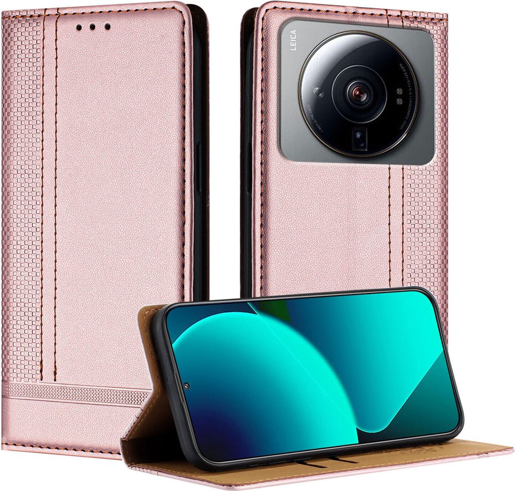 Handyhülle für Xiaomi 12S Ultra Leder Flip Klappbare Schutzhülle mit Standfunktion Pink