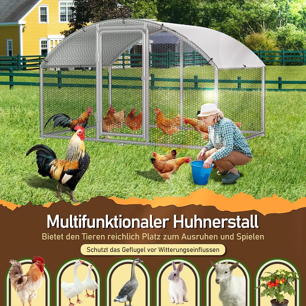 Volière extérieure arquée 3x2x2m cage à poules robuste et durable