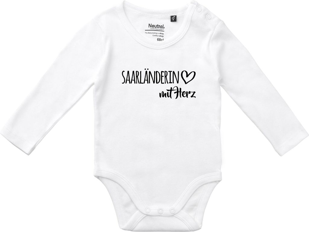 Huuraa Baby Body Saarländerin mit Herz 62 White Baumwolle Fairtrade Langarmbody Geschenkidee