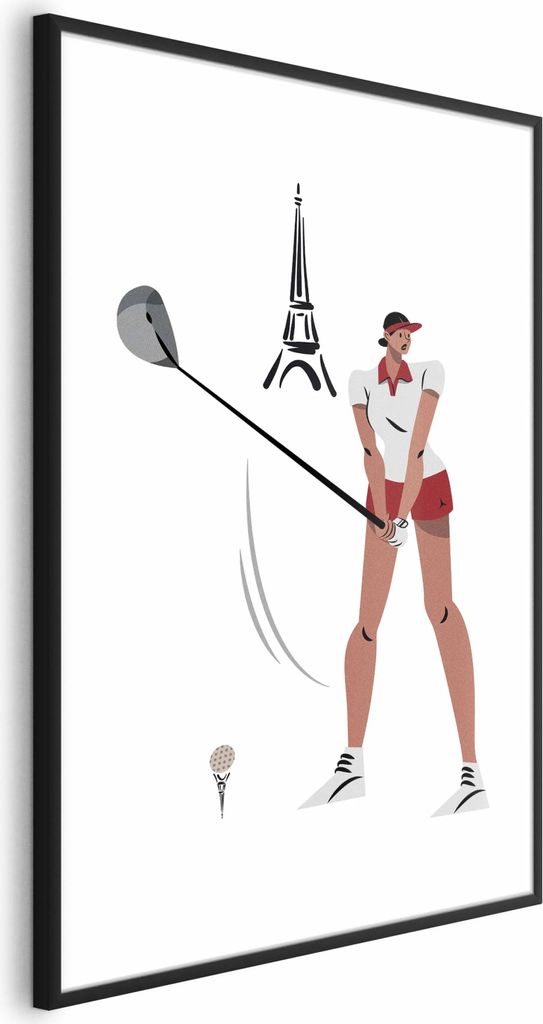Posterpapier Poster - Illustration of a Female Golfer with the Eiffel Tower in the Background 60x90 cm Abstrakt i-B-10050-ao-a