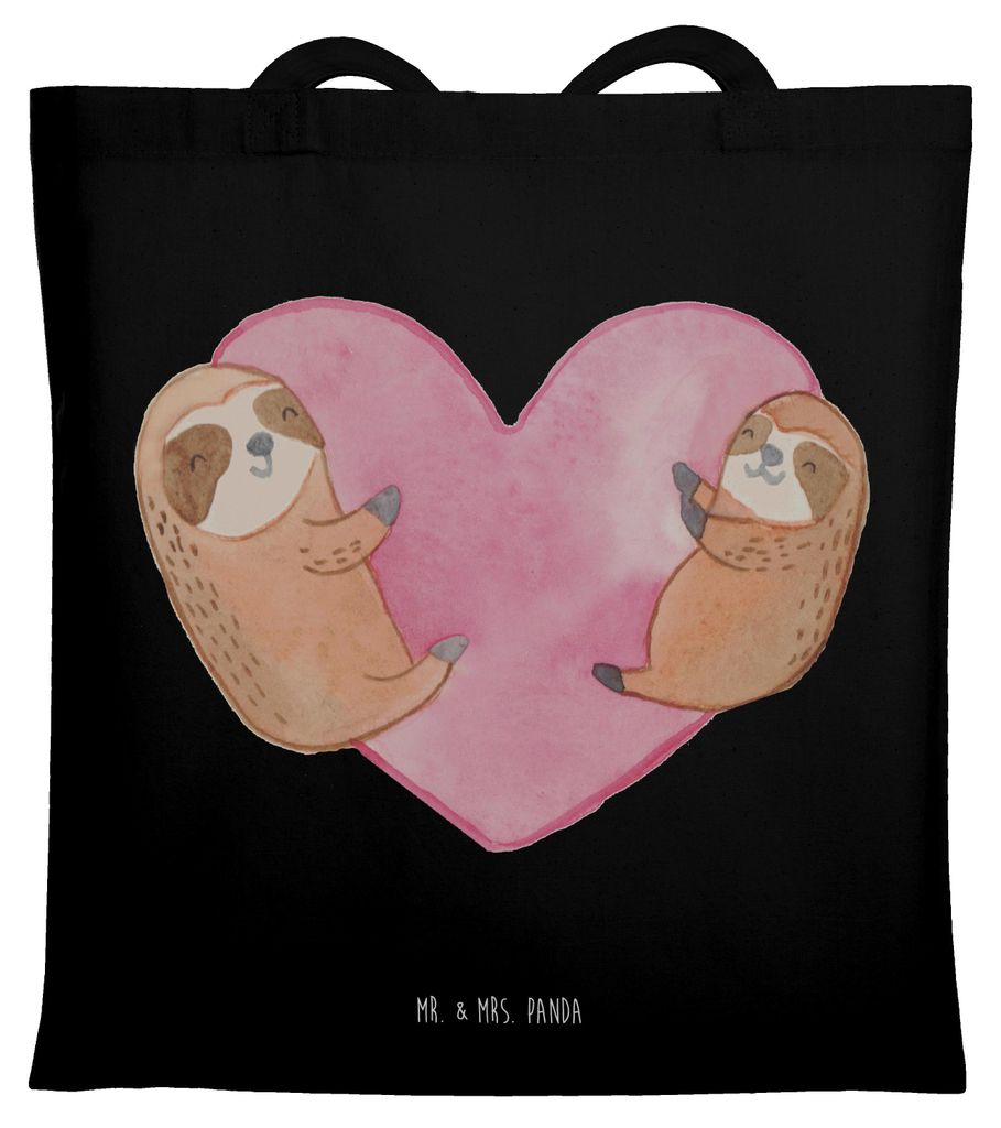 Mr. & Mrs. Panda Tote Bag Faultiere Herz - Schwarz - Geschenk, Hochzeitstag, Valentinstag, Freundin, Tragetasche, für, Büchertasche, totebag, Tas...