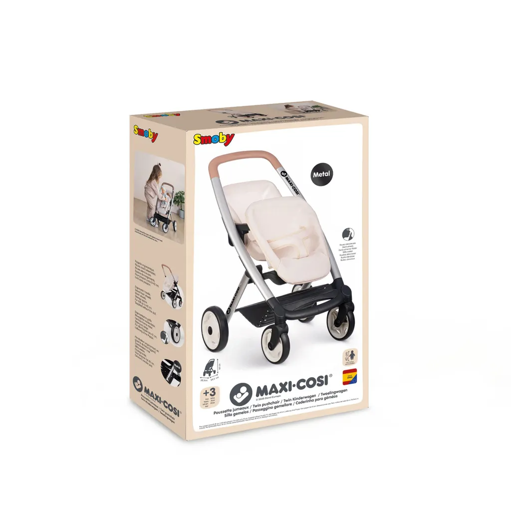 Smoby Maxi-Cosi Poussette de poupée pour jumeaux dès 3 ans - Modèle 3-en-1