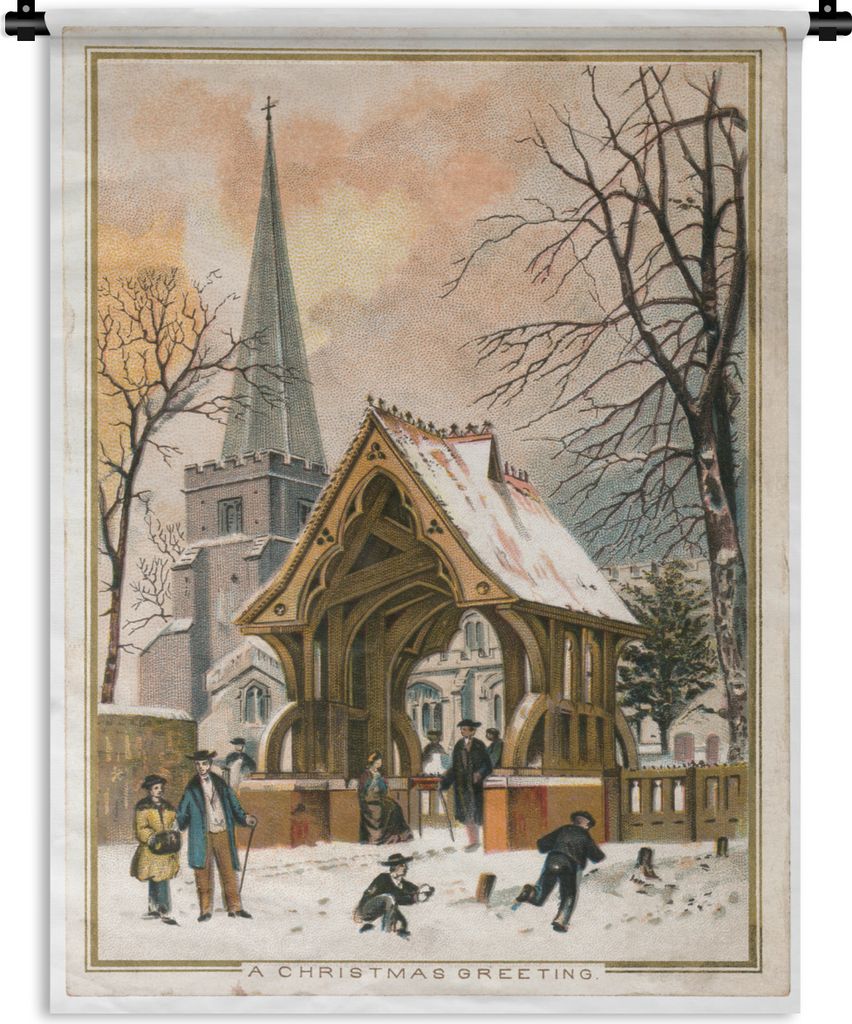 MuchoWow Wandteppich Wandbehang Weihnachten - Winter - Retro 150x200 cm Tapisserie Dekoration Wandtuch - Wandaufhängung - Moderner