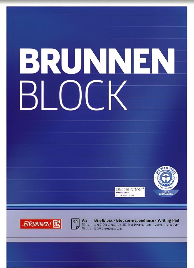 BRUNNEN Briefblock A5 liniert 50 Blatt Recyclingpapier Produktbild 