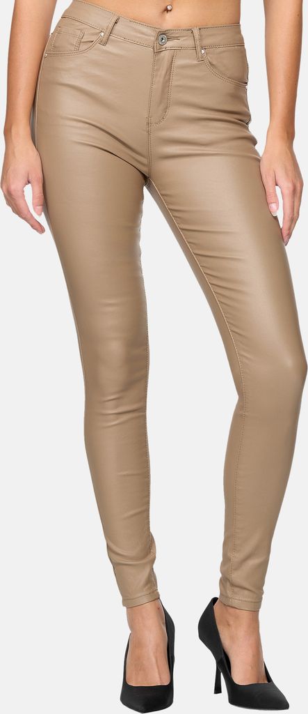 Elara Damen Hose Kunstleder Push Up Effekt DJ290-29 Café-44 (2XL)