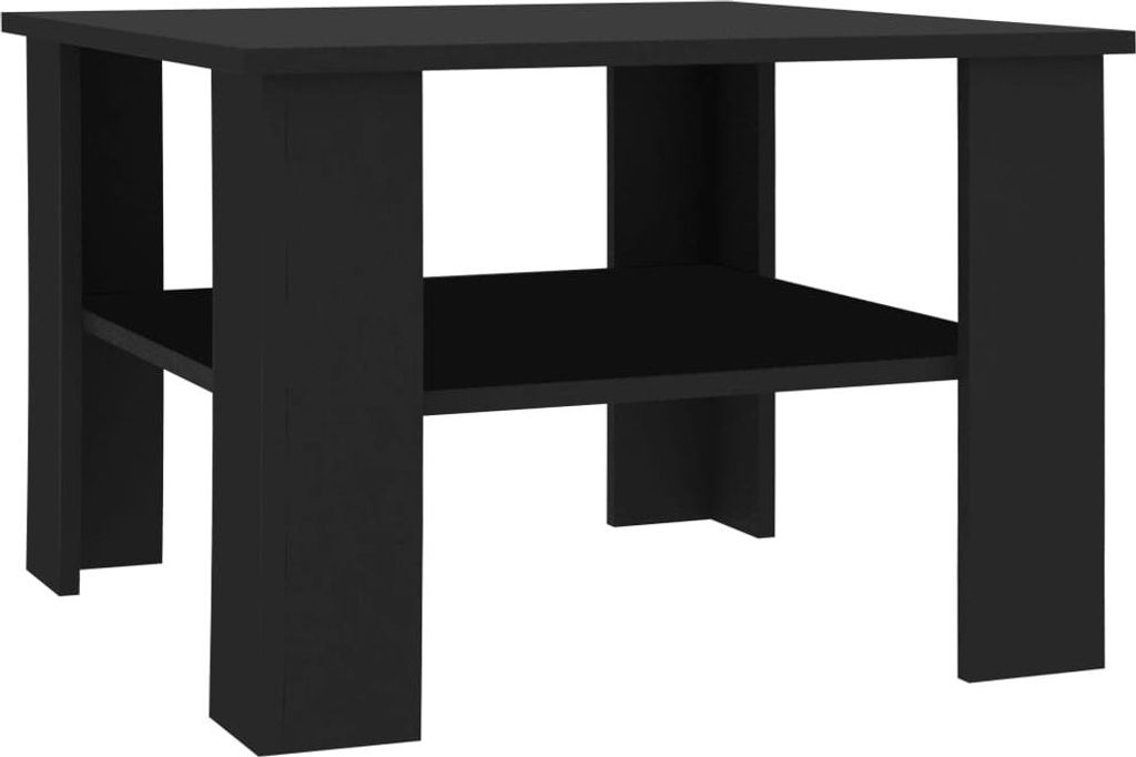 A black coffee table with two shelves, shown from a slightly elevated angle against a white background.