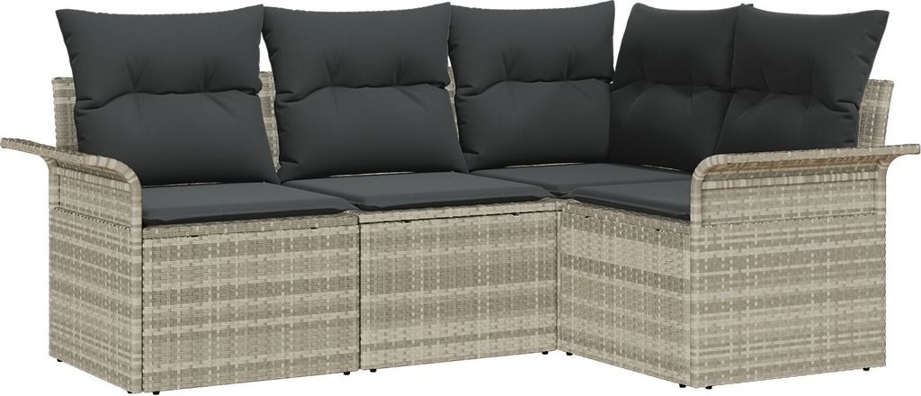 Möbel 4-teiliges Garten-Sofa-Set mit Kissen Hellgrau Poly-Rattan - Gartensofas 3345342