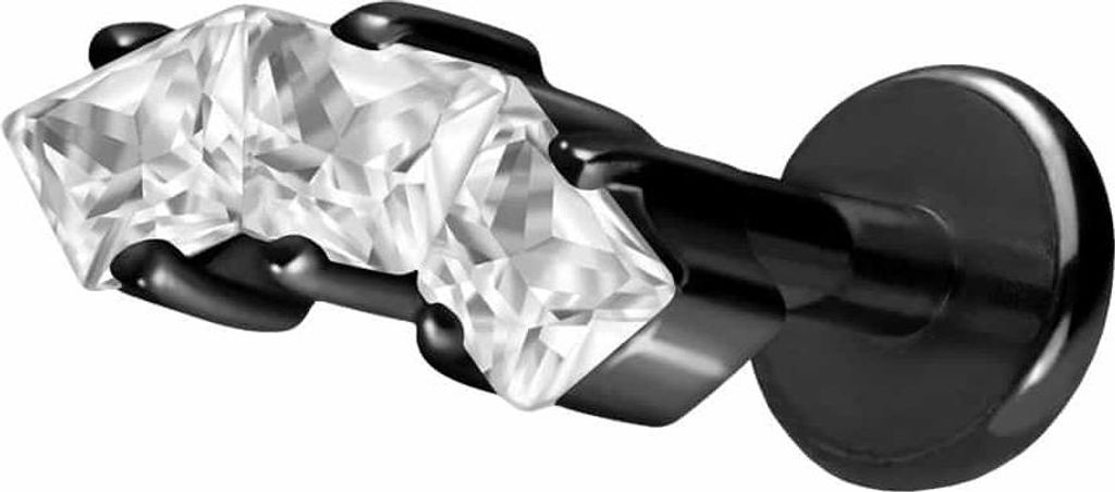Ohrpiercing, Nasenpiercing Titan Labret mit Push Fit EINGEFASSTE KRISTALLTRAPEZE Schwarz Stablänge: 10mm | Stabstärke: 1,2mm | Discgröße: 3 x 8...