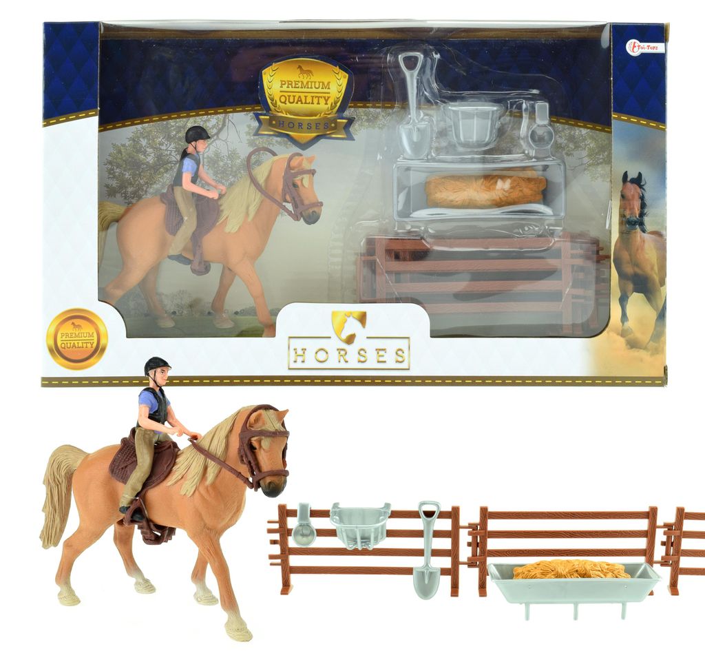 Toi-Toys 37160A  - Braunes Pferd mit Reiter und Zubehör Produktbild 