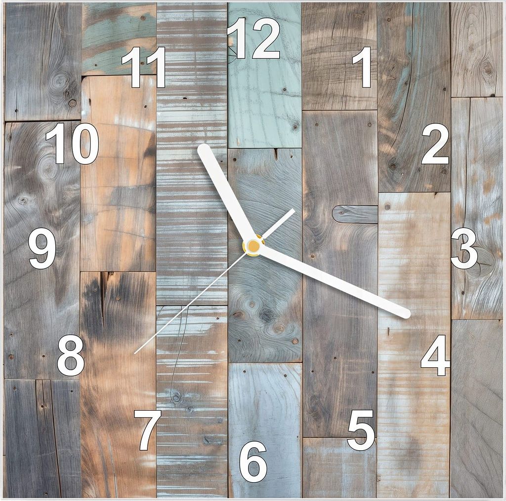 Wanduhr aus Glas mit Motiv Holzplanken Vintage- 30 x 30 cm - inkl. Aufhängesystem