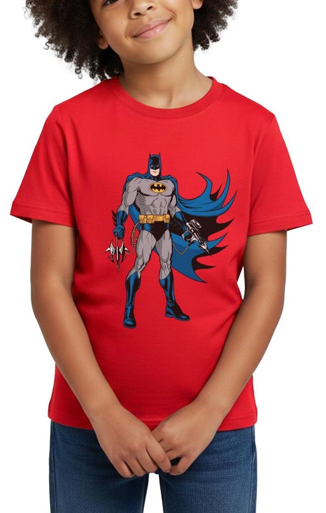 Spreadshirt DC Comics Batman Mit Gadgets Kinder T-Shirt, 98/104 (3-4 Jahre), Rot