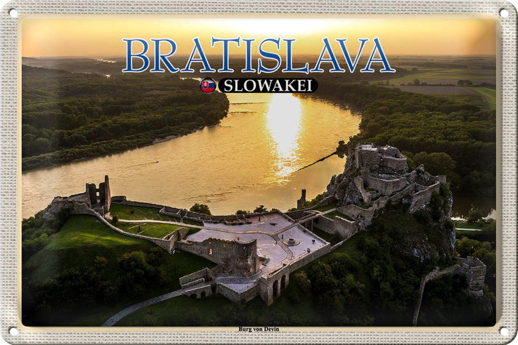 Blechschild Reise 18x12cm Bratislava Slowakei Burg von Devin