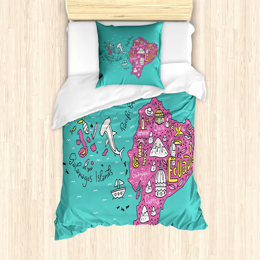 Set Copripiumino Abakuhaus Ecuador 135x200cm Antiacaro Turchese Rosa