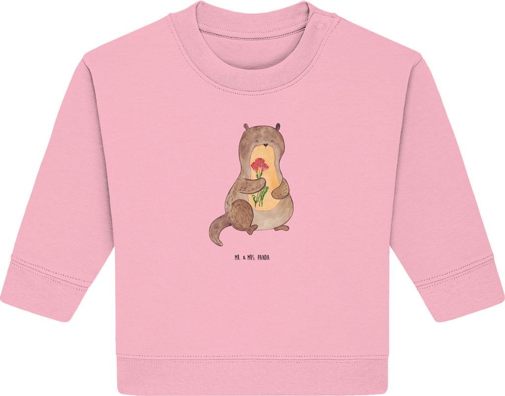 Mr. & Mrs. Panda Organic Baby Pullover Otter Blumenstrauß 6. - 12. Monat - Baumwolle Pink - Geschenk, Niedlich, Bullover, Seeotter See, Süß