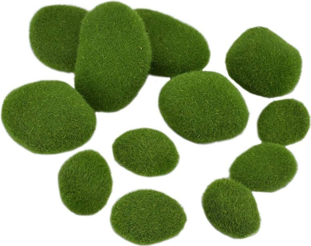 12 Stück künstliche Moossteine, Mooskugeln, klein, mittel, groß, Moosfelsen, grüne Mooskugeln, dekoratives Simulationsmoos für Blumentopf, Garten