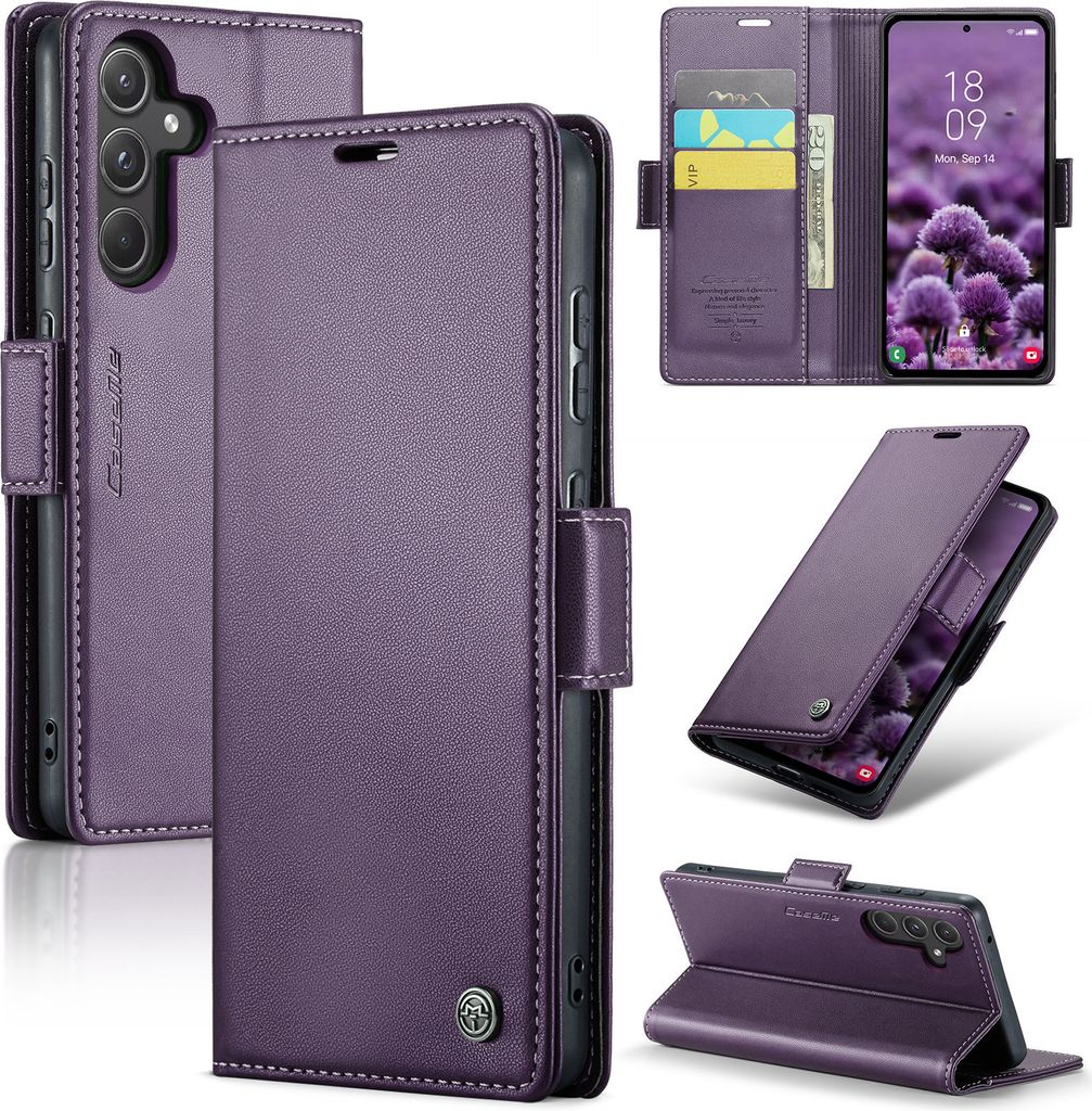 Galaxy A55 Hülle, Leder Brieftasche Kartenfach Schutzhülle mit Standfunktion für Samsung Galaxy A55 Lila