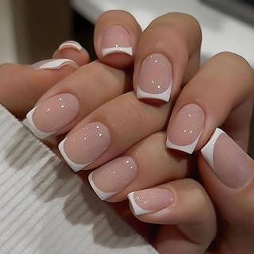 LOPHE Press On Nails Kurz Eckig, 24 Stück Fake Nails Nude mit Kleber, French Press On Nails Künstliche Fingernägel für Frauen und Mädchen, fü...