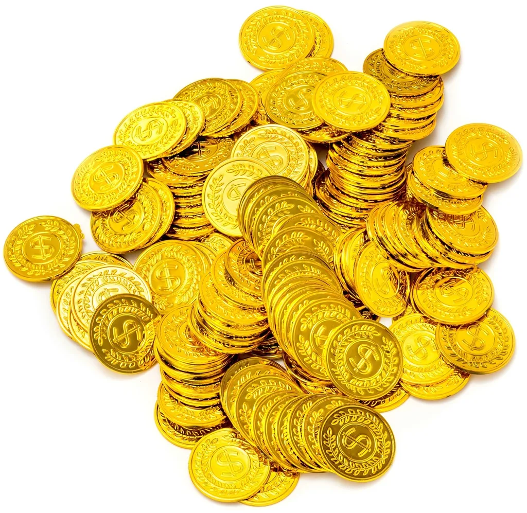 Jetons d'or pour jeux et récréation - Pièces de monnaie en vrac 144 pcs