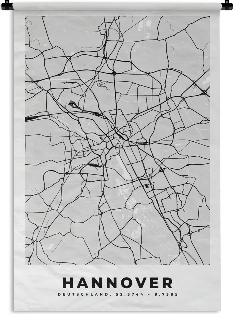 MuchoWow Wandteppich Wandbehang Hannover - Stadtplan - Deutschland - Karte 60x90 cm Tapisserie Dekoration Wandtuch - Foto-Teppich - Abwaschbar