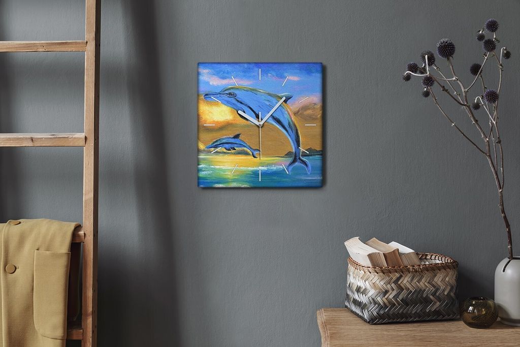 Coloray Hodiny Unikátní 30x30 cm Tiché hodiny Pro obývací pokoj a kuchyň Nástěnné hodiny Plátno Bílé ručičky hodin - Delphine Sun