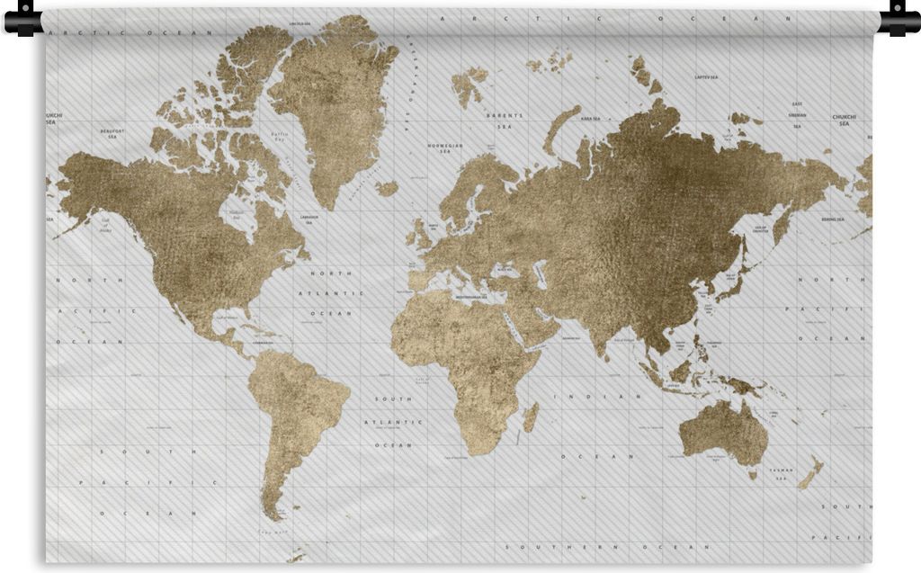MuchoWow Wandteppich Wandbehang Weltkarte - Gold - Glitter 120x80 cm Tapisserie Dekoration Wandtuch - Wanddekorationen - Wandtücher
