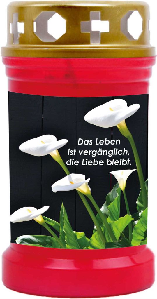 Grabkerze Rot, Brenndauer: 40 Stunden, Motiv: Calla 2