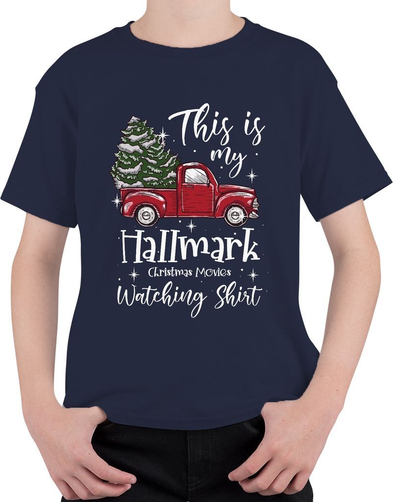 This is my Hallmark watching Shirt - Weihnachten Weihnachtsgeschenk Christmas Uni Kinder T-Shirt, Navy, 128