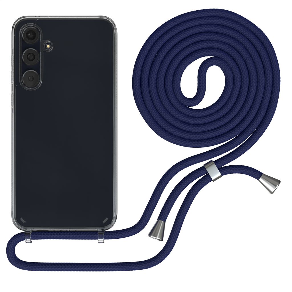 EAZY CASE Handykette kompatibel mit Samsung Galaxy A55, Handyhülle mit Umhängeband, Handykordel, Schutzhülle Clear, Band in Blau