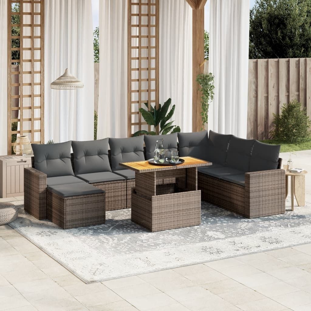 Maison Exclusive - 9-tlg. Garten-Sofagarnitur mit Kissen Grau Poly Rattan