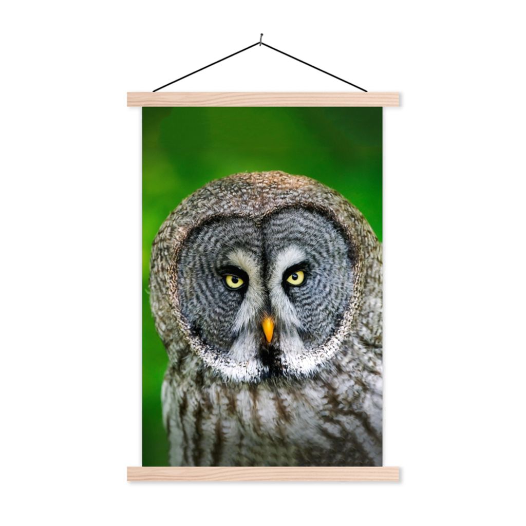 MuchoWow Textilposter Vogel - Eule - Tiere - Braun - Porträt 60x90 cm mit holzfarbenen Rahmen - Textil