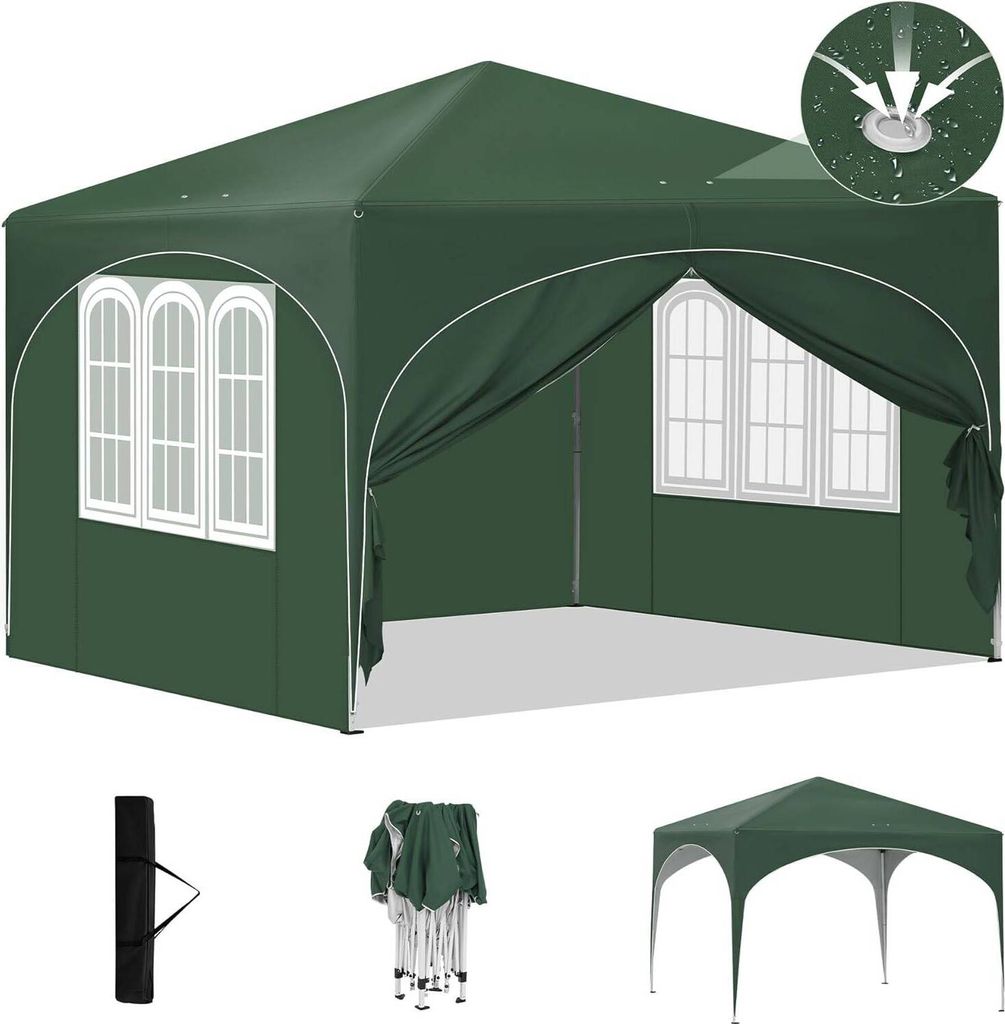 EUGAD Pop-Up Faltpavillon wasserfest Winterfest, Pavillon 3x3 m faltbar, für Camping Strand Garten, Grün