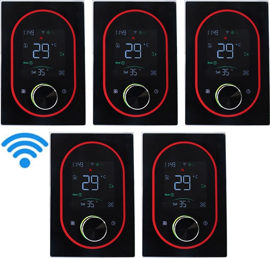 5x Digital WiFi Thermostat Smart Raumthermostat fuer Elektrische Fussbodenheizung mit VA-Touchscreen, einstellbarem Knopf, 5+1+1 Wochenprogrammierung