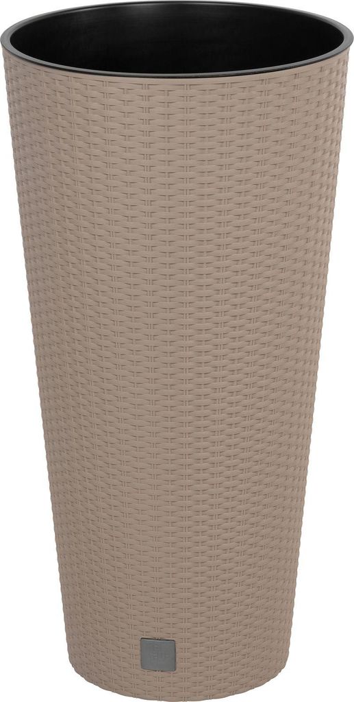 A tall, cylindrical planter with a woven texture.