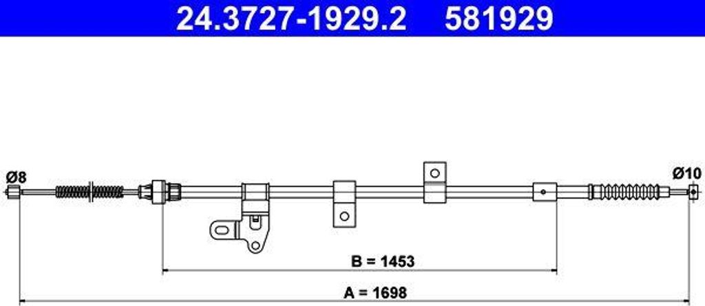 ATE 24.3727-1929.2 Seilzug, Handbremse OE 4642002111 kompatibel mit Corolla