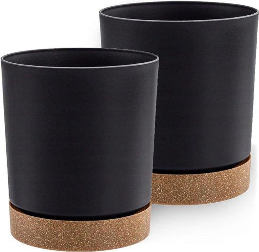 Kunststof plantenbak set, antraciet, 11 cm, 2-delig, decoratief, groot en klein.