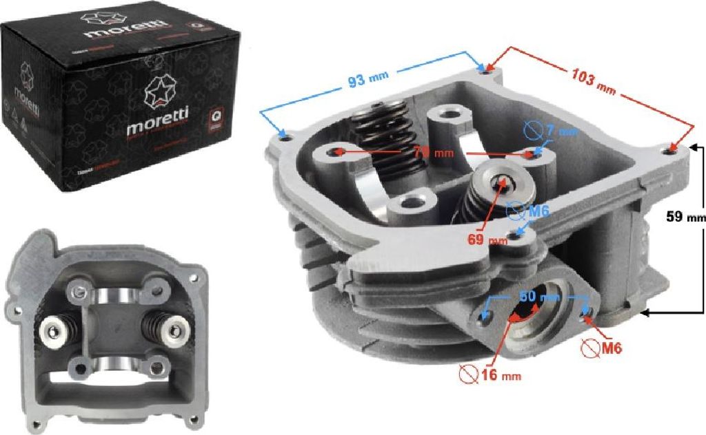 Culasse Moretti pour scooter 4T 50cc 139QMB sans soupape de Image du produit 