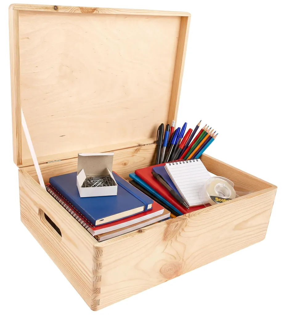 Caisse en bois naturel 40 cm avec couvercle pour loisirs créatifs DIY