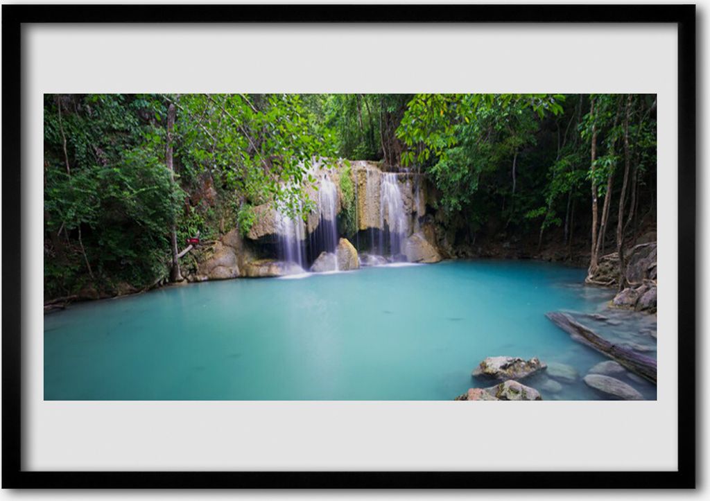 Bild 100x70 MDF-Rahmen Wandkunst Wasserfall Forest Lake Natur