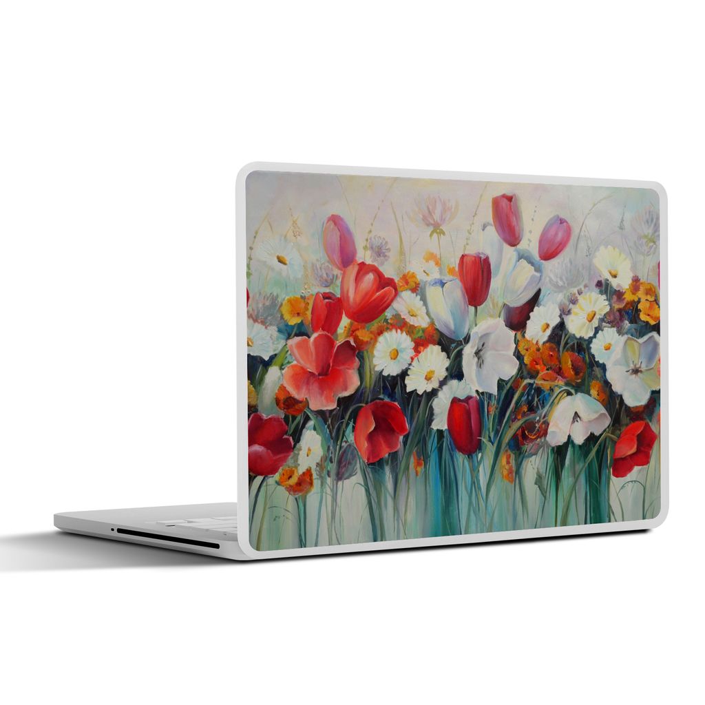 MuchoWow Laptop Aufkleber Sticker Cover Malerei - Ölfarbe - Blumen 40x30 cm - Laptop Dekoration - Selbstklebend