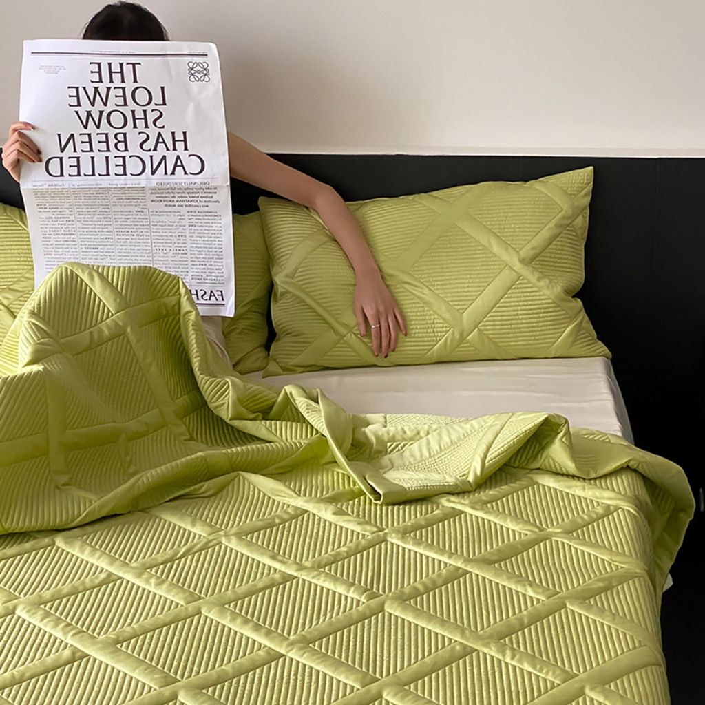 3 Stück Sommer Steppdecke Set für Schlafzimmer, klimatisierte Bettdecke und Kissenbezüge Set, Größe: 200x230 cm, Farbe: Grün