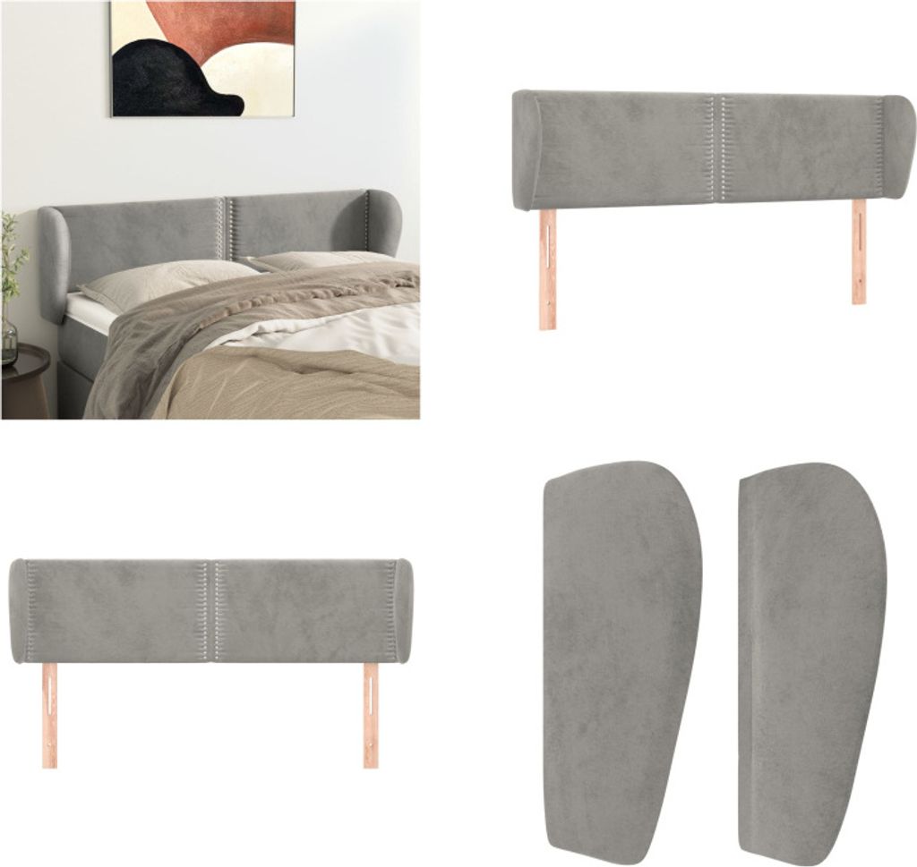 vidaXL Kopfteil mit Ohren Hellgrau 147x23x78/88 cm Samt - Kopfteil - Kopfteile - Bett-Kopfteil - Bettkopfteil