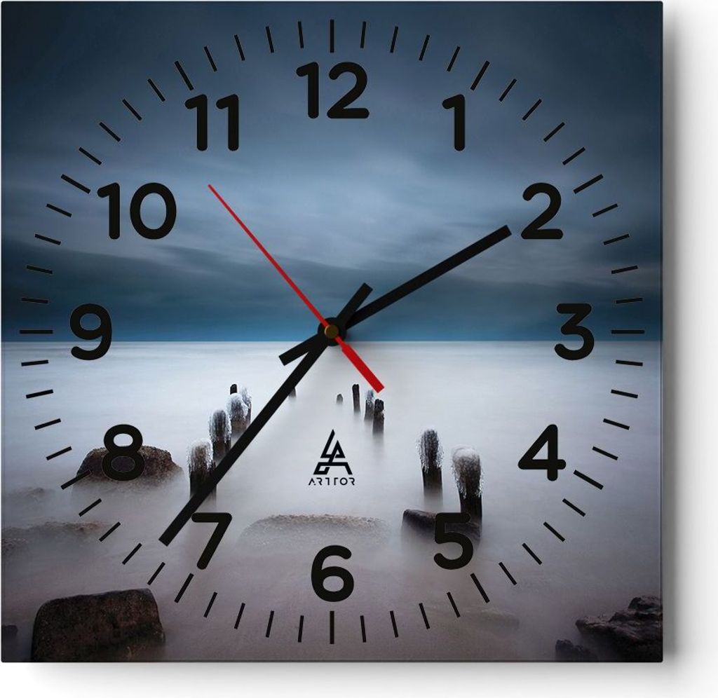 Wanduhr - Quadrat - Glasuhr - Wellenbrecher Nebel Nacht - 40x40cm - Schleichendes Uhrwerk - Lautlos - zum Aufhängen bereit - Dekoration Modern - W...