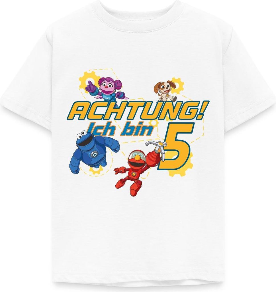 Spreadshirt Achtung Ich Bin 5 Jahre Alt Mecha Builders Team Motiv Kinder T-Shirt, 110/116 (5-6 Jahre), Weiß