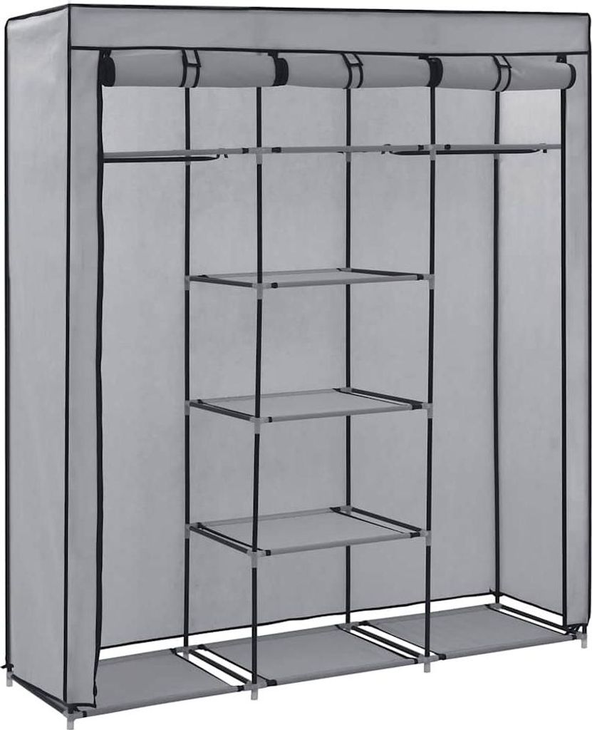 vidaXL Kleiderschrank mit Fächern und Stangen Grau 150x45x175cm Stoff