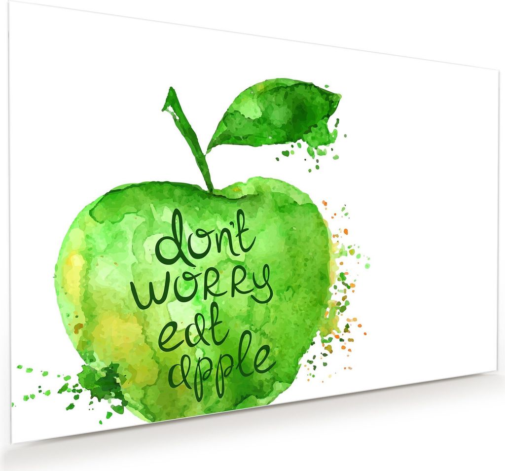 Glasbild Wandbild Text Design auf Apfel 45x30cm in XXL für Wohnzimmer, Schlafzimmer, Badezimmer, Flur