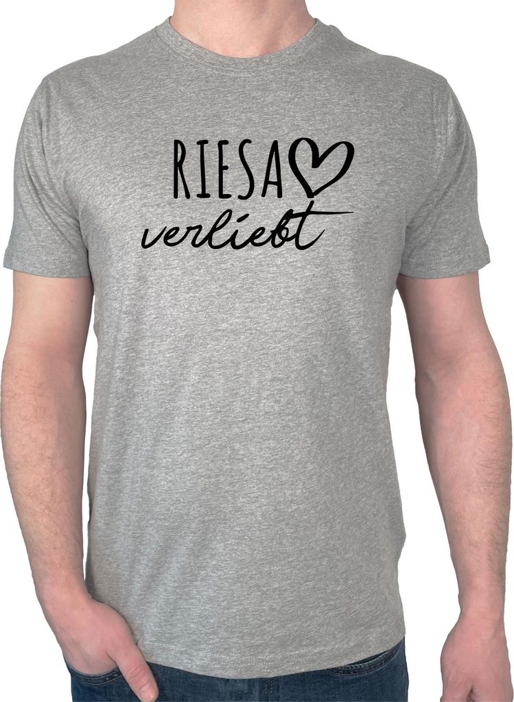 Huuraa Herren T-Shirt Riesa verliebt 3XL Sport Grey Bio Baumwolle Fairtrade Herrenshirt Geschenkidee