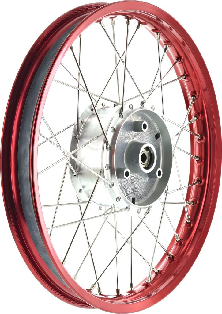 Tuning-Speichenrad 1,5 x 16" Alufelge, Rot eloxiert, Edelstahlspeichen - für Simson S50, S51, KR51 Schwalbe, SR4