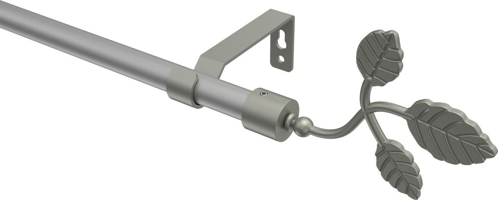 Interdeco Gardinenstange / Vorhangstange Silbergrau / Chrom matt, Typ Olymp Alessia (Blatt), 16 mm Ø 1-läufig, 320 cm